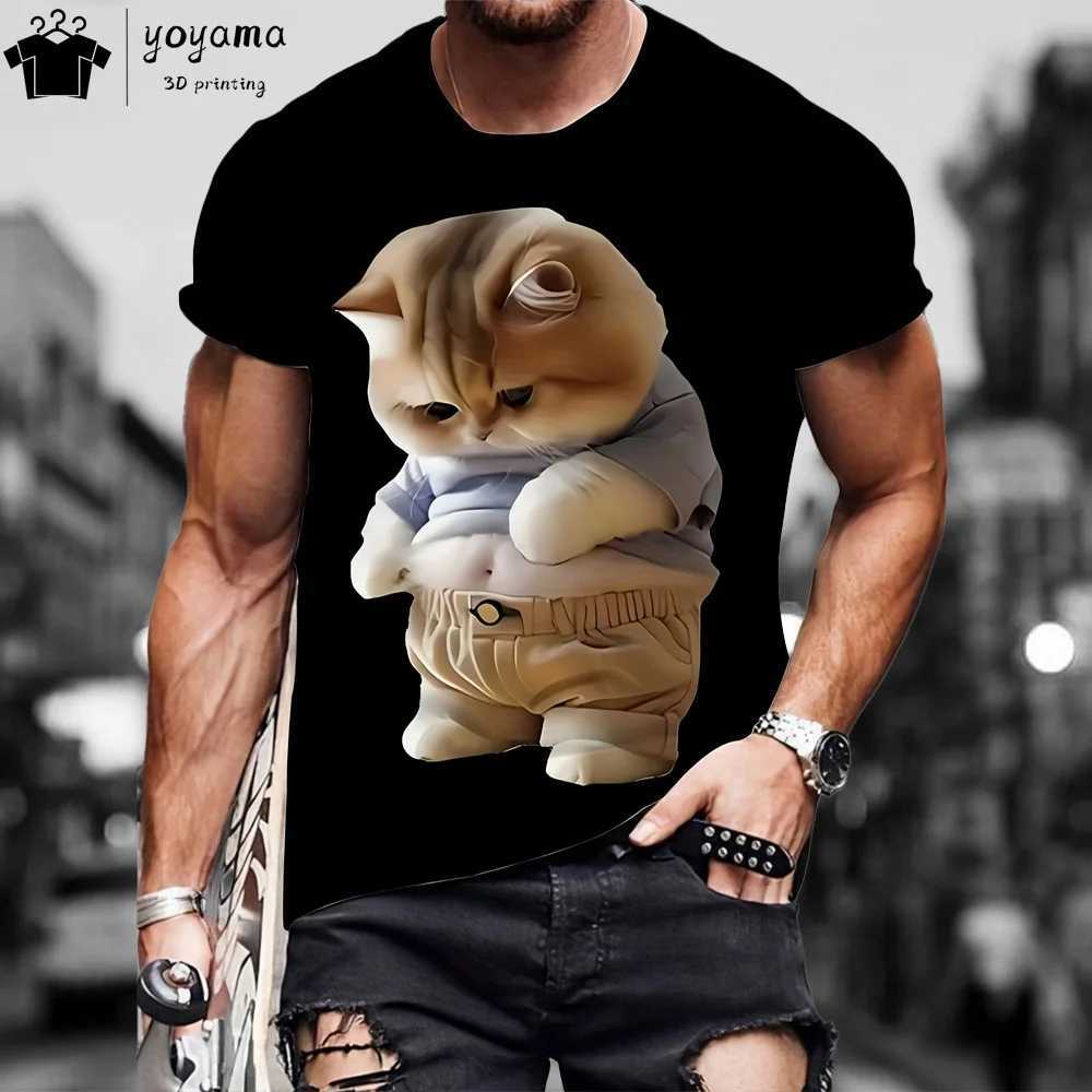 Funny Fat Cat Graphic T shirts Street Fashion Short Sleeve Tee Animal Print T shirt Men Casual Oversiezd T-shirt Mens Clothing W250224