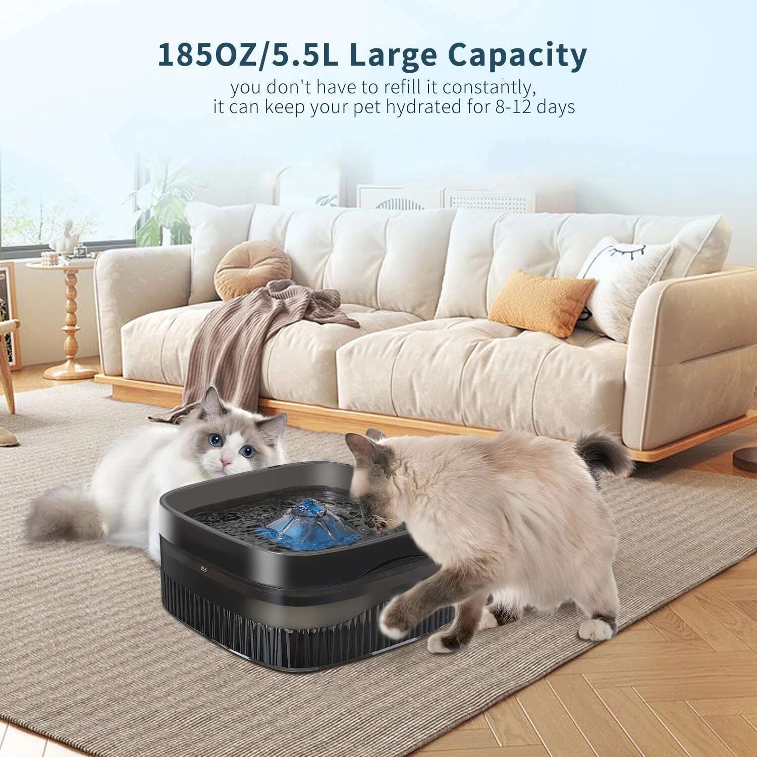 5.5L/9L Dog Bowl Pet Water Fountain with Ultra-Quiet Pump for Multiple Cats or Dogs Automatic Cat Drinking Dispenser