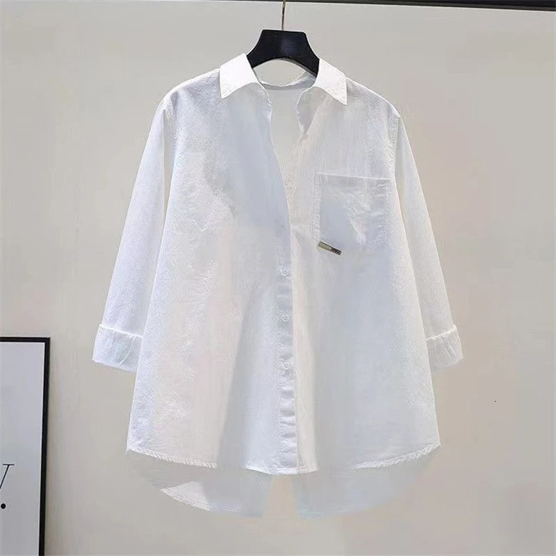 Irregular Back Split OL Casual Elegant All-Match Loose Shirts And Blouses Trend Women Solid Button Pocket Shirt Youthful Clothes 250224