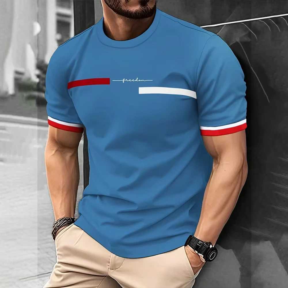 Fashion Summer 3D Stripe Letter Print Mens T Shirt Hip Hop Trend Harajuku Streetwear Casual O-neck Oversized T-shirts Men Tops W250224