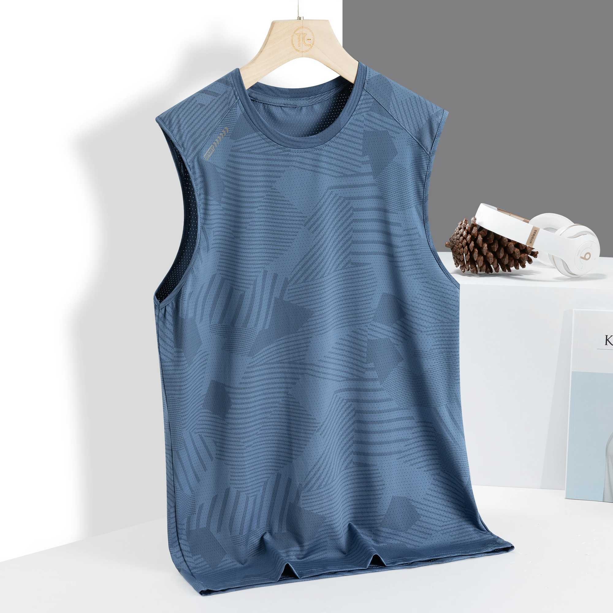 Men's Tank Tops Ice vest mens sleeveless camisole short sleeved T-shirt technology fabric quick drying ice feeling thin sports top z250223