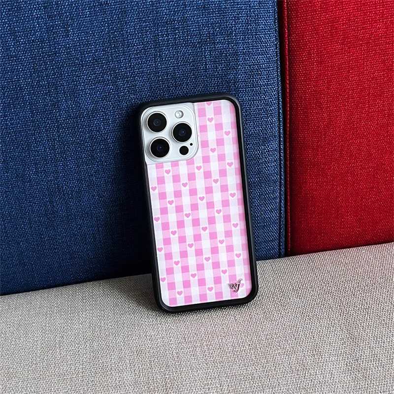 Wildflower cute Polka Dot Love plaid phone case iPhone13 Pro 14 Pro 15 Pro 14plus 16promax 12 WF acrylic stylish back cover X250224