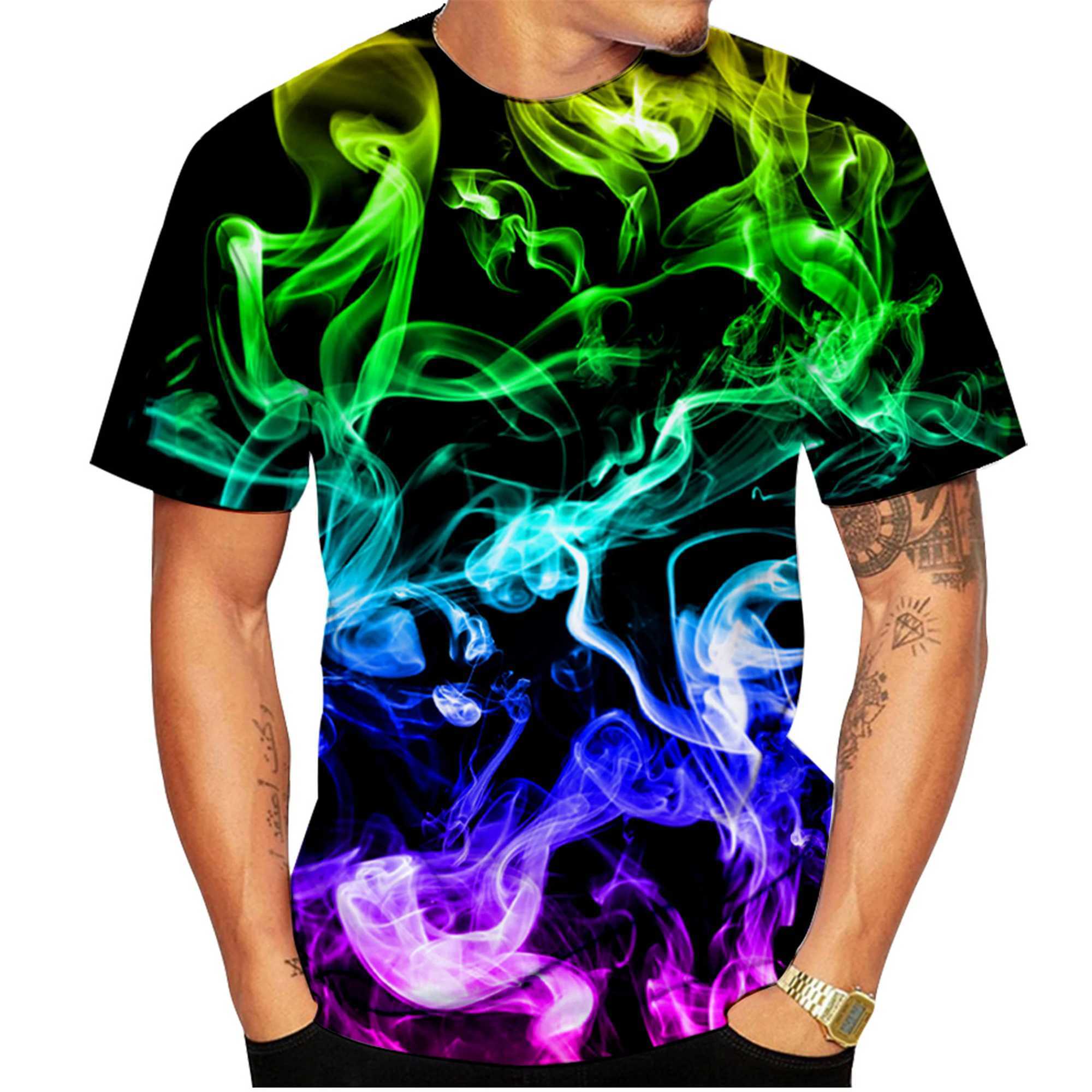 New fashion color flame 3D printed T-shirt for men and women summer casual short sleeved top W250224