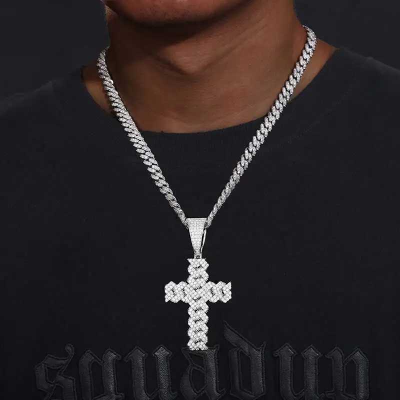 High Quality Unisex Classic Cross 14mm Cuban Link Necklace Men Mossanite Sterling Silver 925 Chains Necklaces Hip Hop Jewelry X250224
