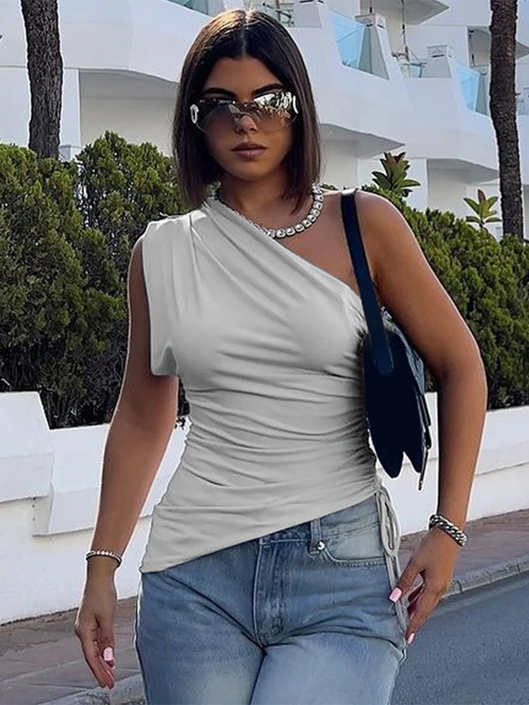 Trendix Irregular Off Shoulder Tops Women 2025 Spring Bodycon Solid Sleeveless Tank Top Femme Vintage Slim Basic Vacation Shirts 250224