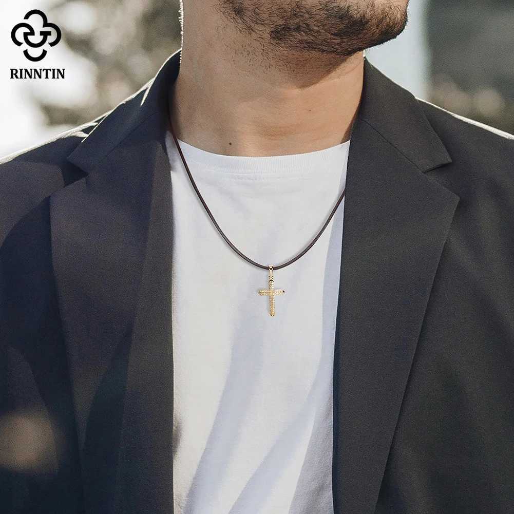 Ring 925 Sterling Silver Black CZ Classic Cross Pendant Necklace Hip Hop Pure Silver Religious Jewelry NMN06 X250224