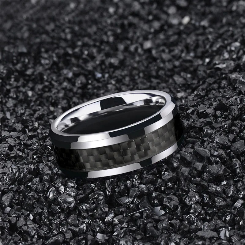 Tigrade 6/8mm Black Carbon Fiber Mens Ring Tungsten Carbide Engagement Ring Wedding Band Men Women n anel mascul 250218