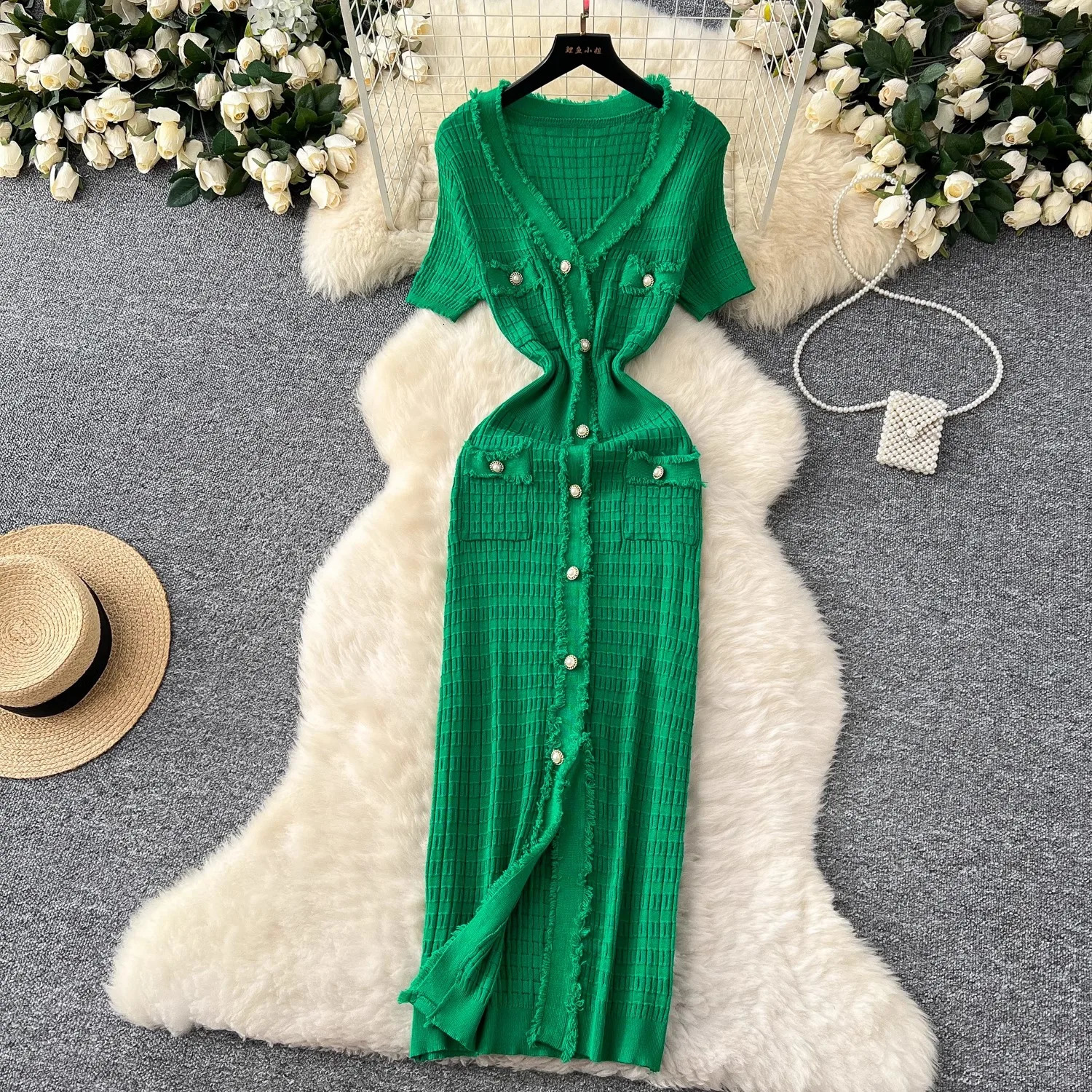 YuooMuoo Chic Fashion Sexy Slim Wrap Bodycon Dress Summer Style Women Knitted Long Elegant Office Lady Vestidos 250222