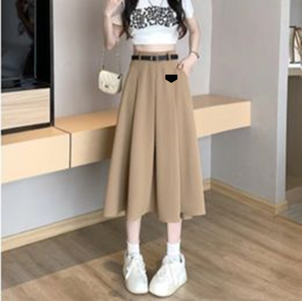 brand women skirt clothing for ladies summer quality Triangle logo embroidery big swing long fashion overskirt