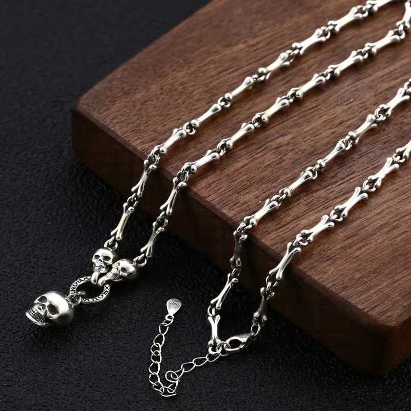 Vintage Gothic Punk M Fem S925 Sterling Silver Skl Chain Necklace for Men Wen Hip Hop Party Jewelry Accessories X250224