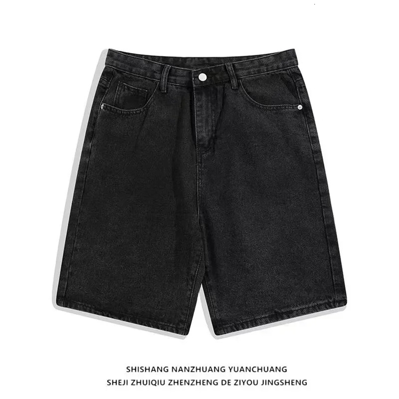 Y2K trend Harajuku Gothic hip-hop retro burr cross embroidery black baggy high waist denim shorts mens jeans 250222