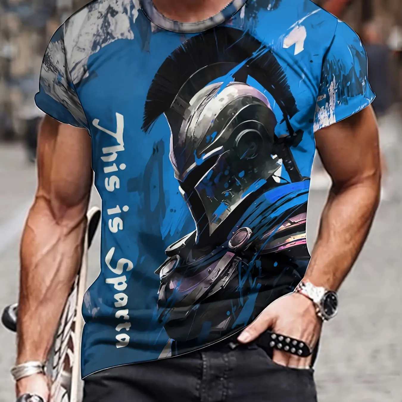 Mens fashionable 3D dragon print flower T-shirt casual slightly elastic breathable top suitable for outdoor summer W250224