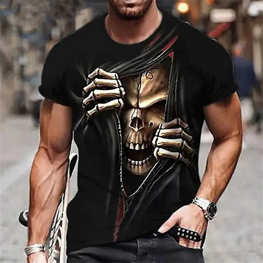 Mens 3D Printed T-Shirt Fashion Punk Style O-Neck Short-Sleeved Tops Skull Pattern Mens T-Shirt Oversized Tee Mens Clothing W250224