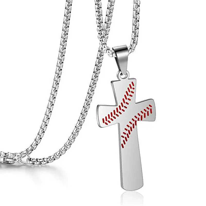 HNSP Baseball Accessories Stainless Steel Cross Chain Pendant Necklace For Men Boy Gift X250224