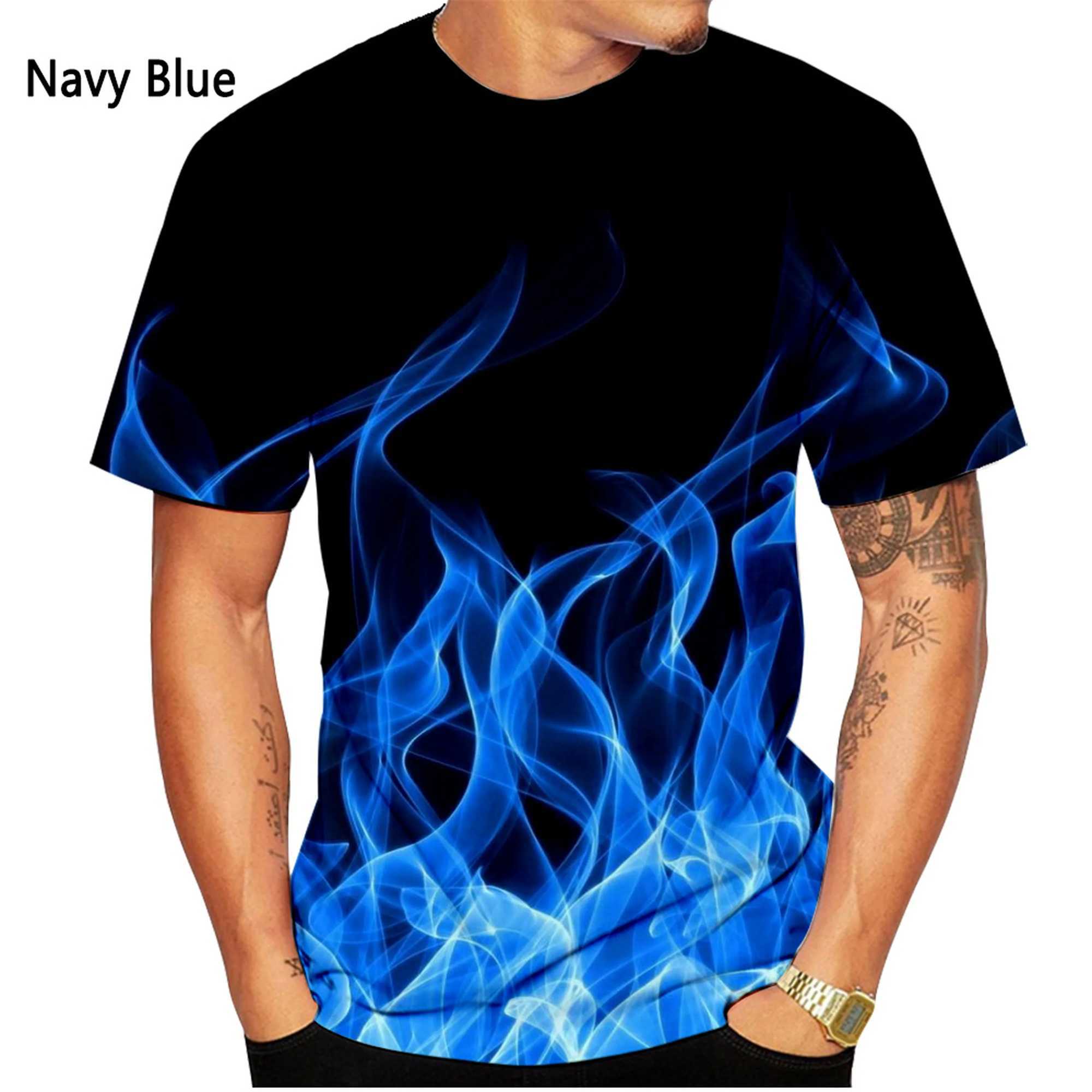 New fashion color flame 3D printed T-shirt for men and women summer casual short sleeved top W250224