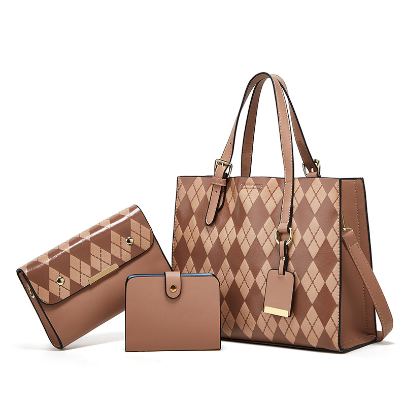 New women's bag with large capacity diamond grid multi piece set mother bag single shoulder crossbody V women bag three piece set