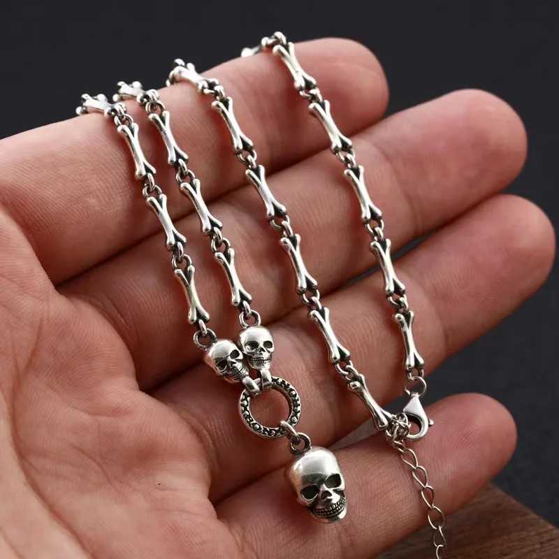 Vintage Gothic Punk M Fem S925 Sterling Silver Skl Chain Necklace for Men Wen Hip Hop Party Jewelry Accessories X250224