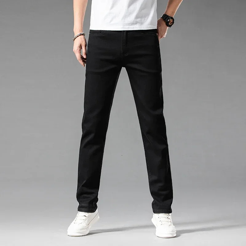 2024 In Quality Business Cotton Stretch Denim Pants Trousers Classic Style Summer Mens Slim Fit White Black Jeans 250214