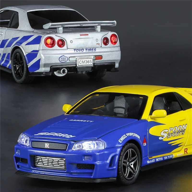 1 32 Nissan Skyline Ares GTR R34 Alloy Sports Die Casting and Toy Racing Car Model Silation Sound Light Childrens Gift Free shipping
