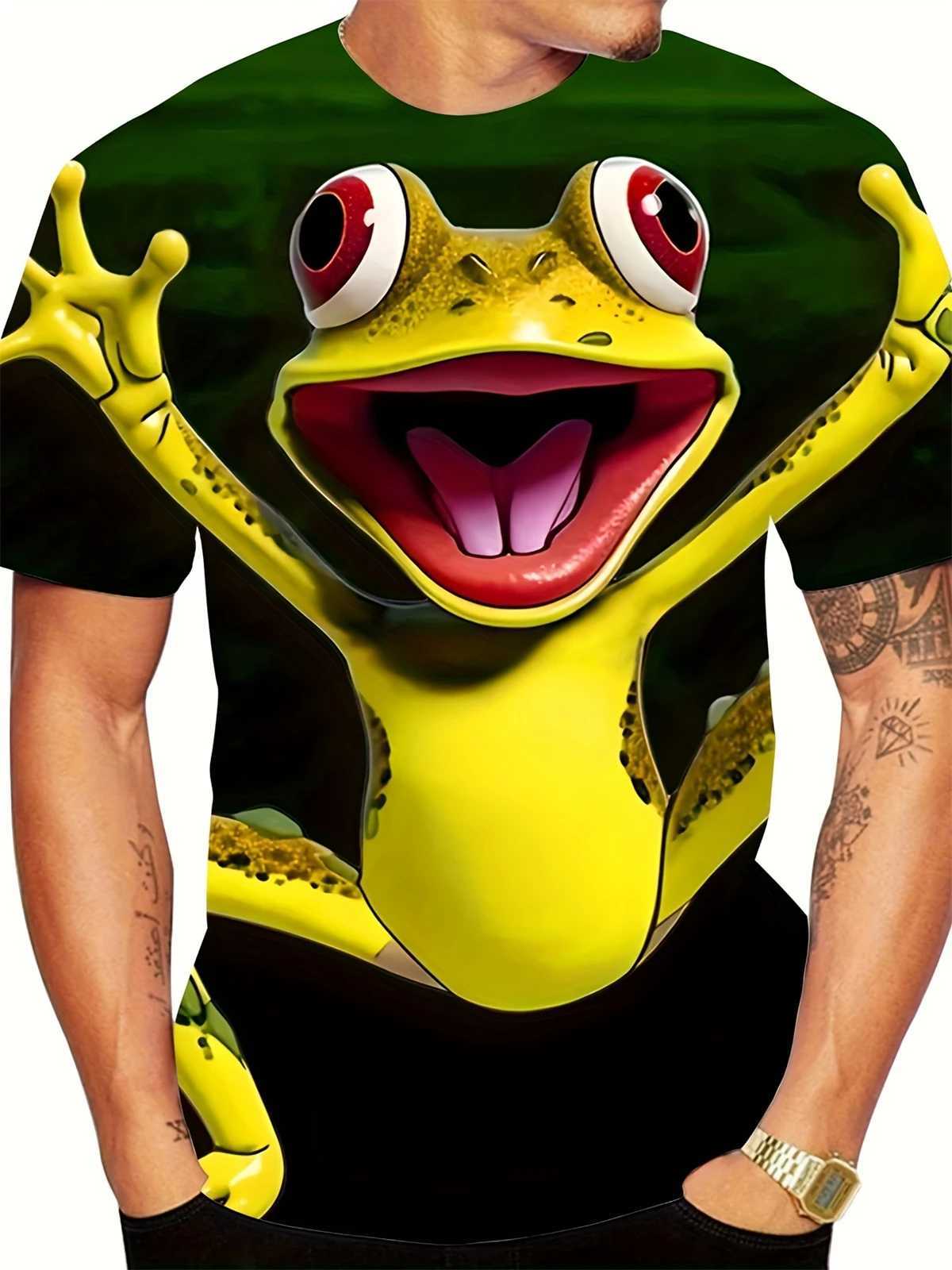 Mens T-shirt with new cartoon animal pattern print staff collar short sleeved oversized mens summer fashion mens clothing W250224