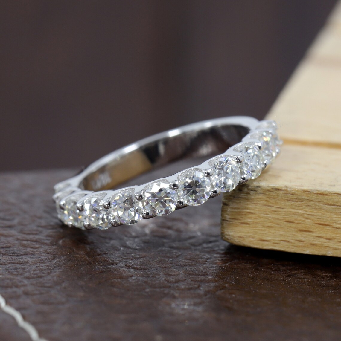 Jewelry 3.0mm Round Cut EF Color Lab Diamond Half Set Eternity Band Stackable Ring 18K White Gold Ring Womens Wedding Ring