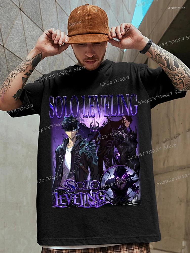 Men's T Shirts Retro Anime T-shirts Men Women Solo Leveling Crew Neck Casual Shirt Summer Short Sleeve Cotton Fashion Sung Jin Woo Tees