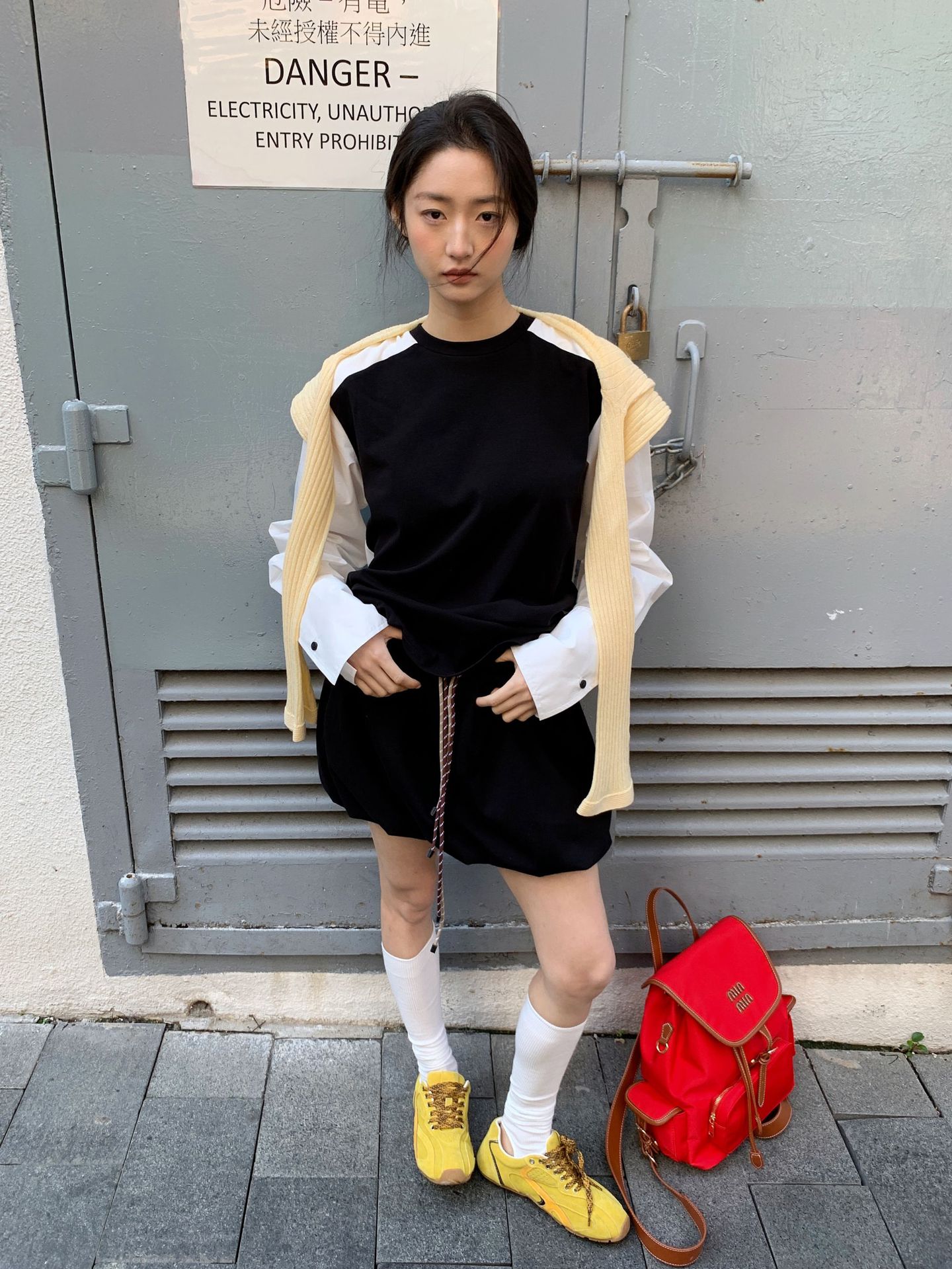 L44190 splicing knitted skirt women's spring lazy style loose drawstring short skirt