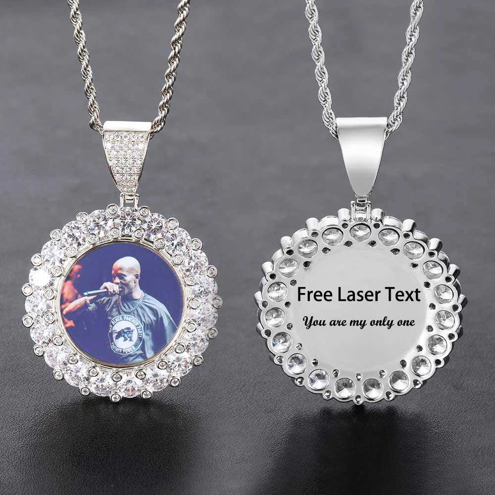 Gold customized large diamond photo medal sparkling necklace pendant hip-hop picture jewelry gift laser can X250224