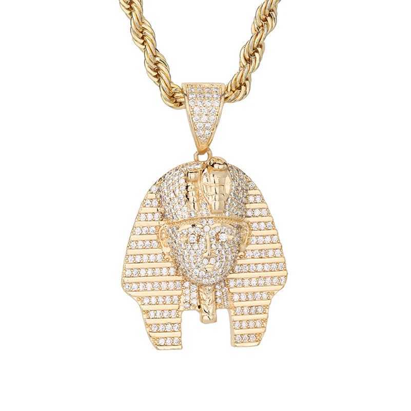 New Arrival Hip Hop 14k Gold Plated Egyptian Pharaoh Zircon copper pendant charm Necklace X250224
