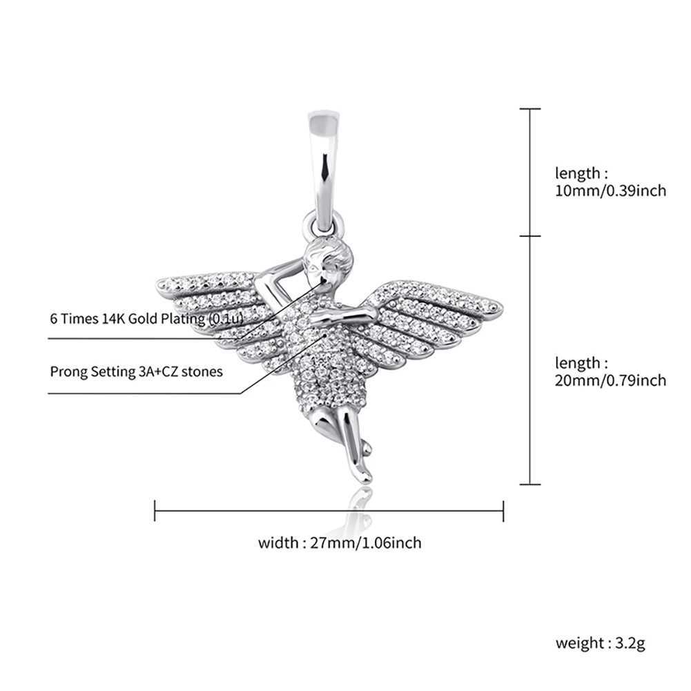 TOPGRILLZ 925 Sterling Silver ub Angel Wings Spread Pendant CZ Micro Pave Pendant In White/w Gold Hip Hop Jewelry Gift X250224