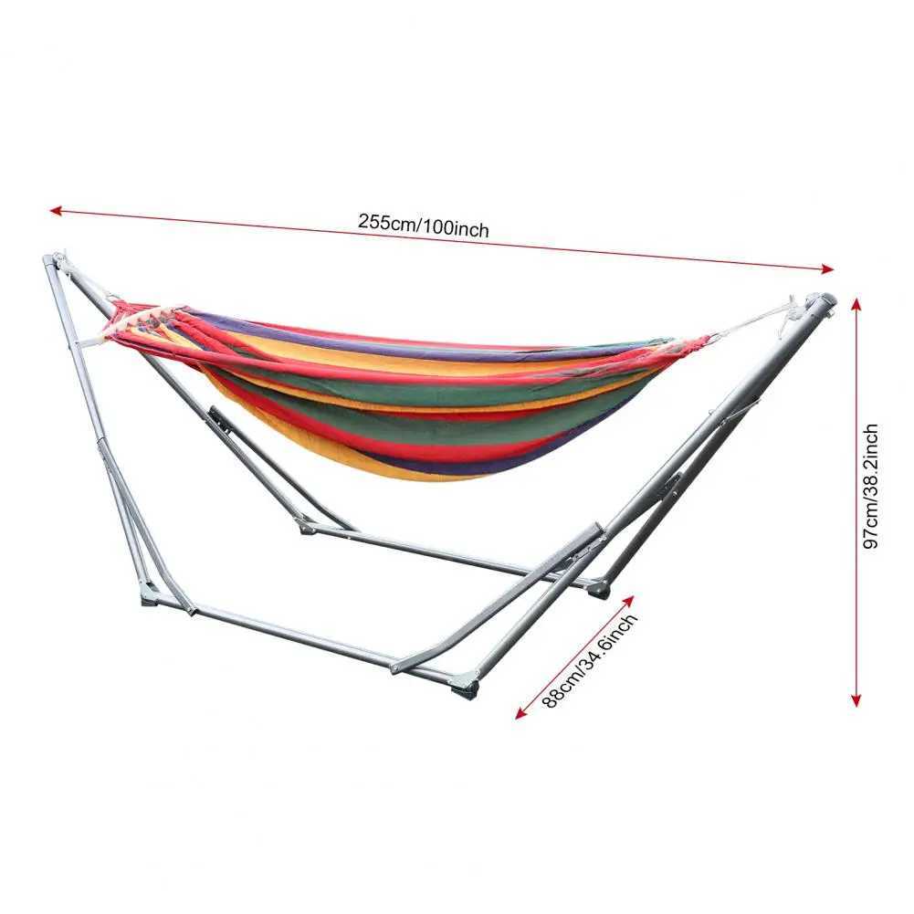 Double Hammock Striped Print Adjustable Height Indoor Hammock With Stand Strong A-Shaped Construction Load-Bearing Hammock Swing X250224