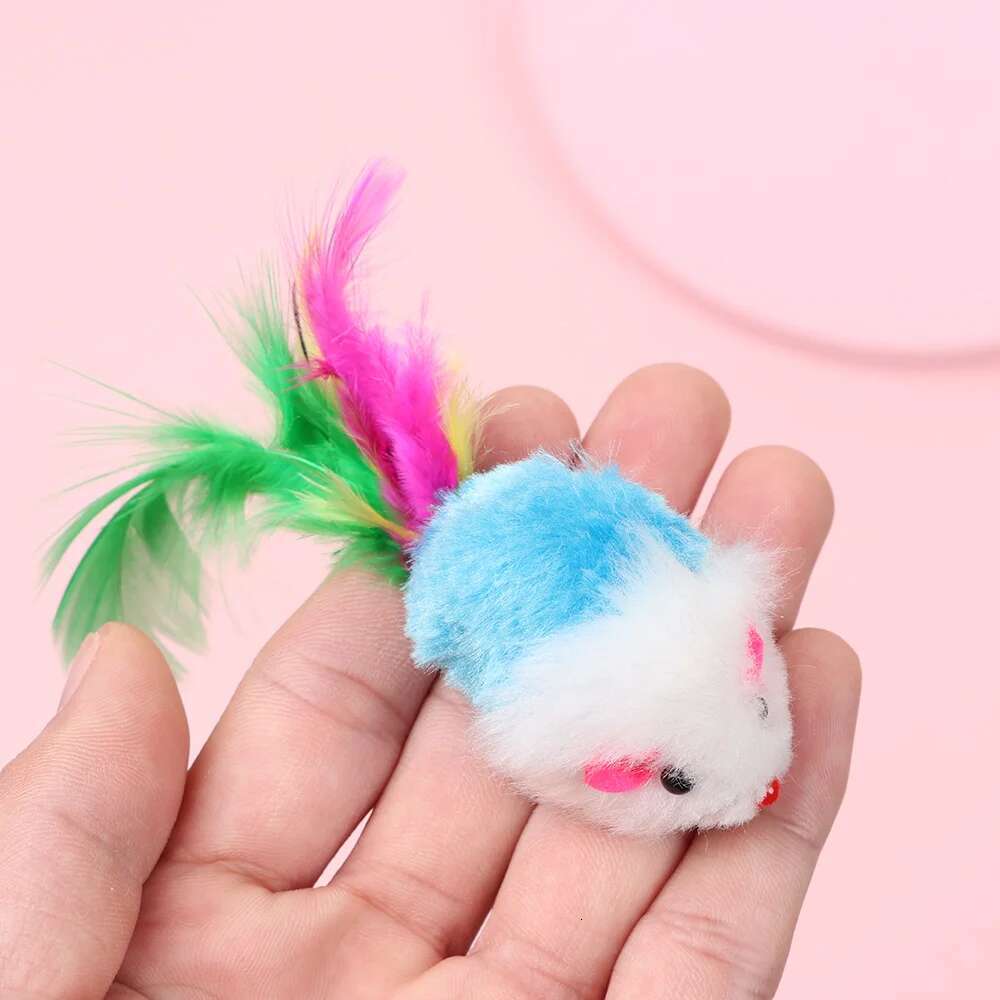 10 Pcs New Plush Cat Mouse Mice Rattle Set Interactive Pet Toy for Kittens Assorted Caip Toys with Colorful Feather Tail