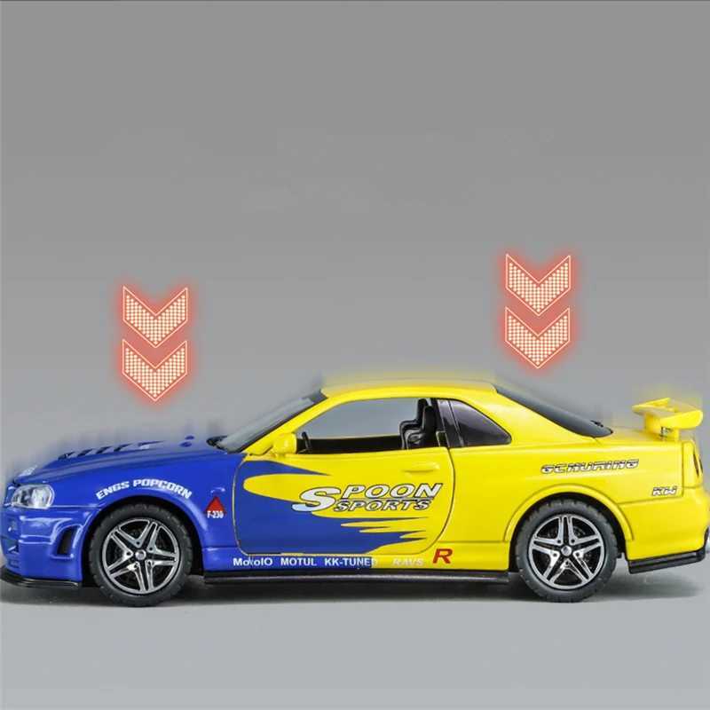 1 32 Nissan Skyline Ares GTR R34 Alloy Sports Die Casting and Toy Racing Car Model Silation Sound Light Childrens Gift Free shipping