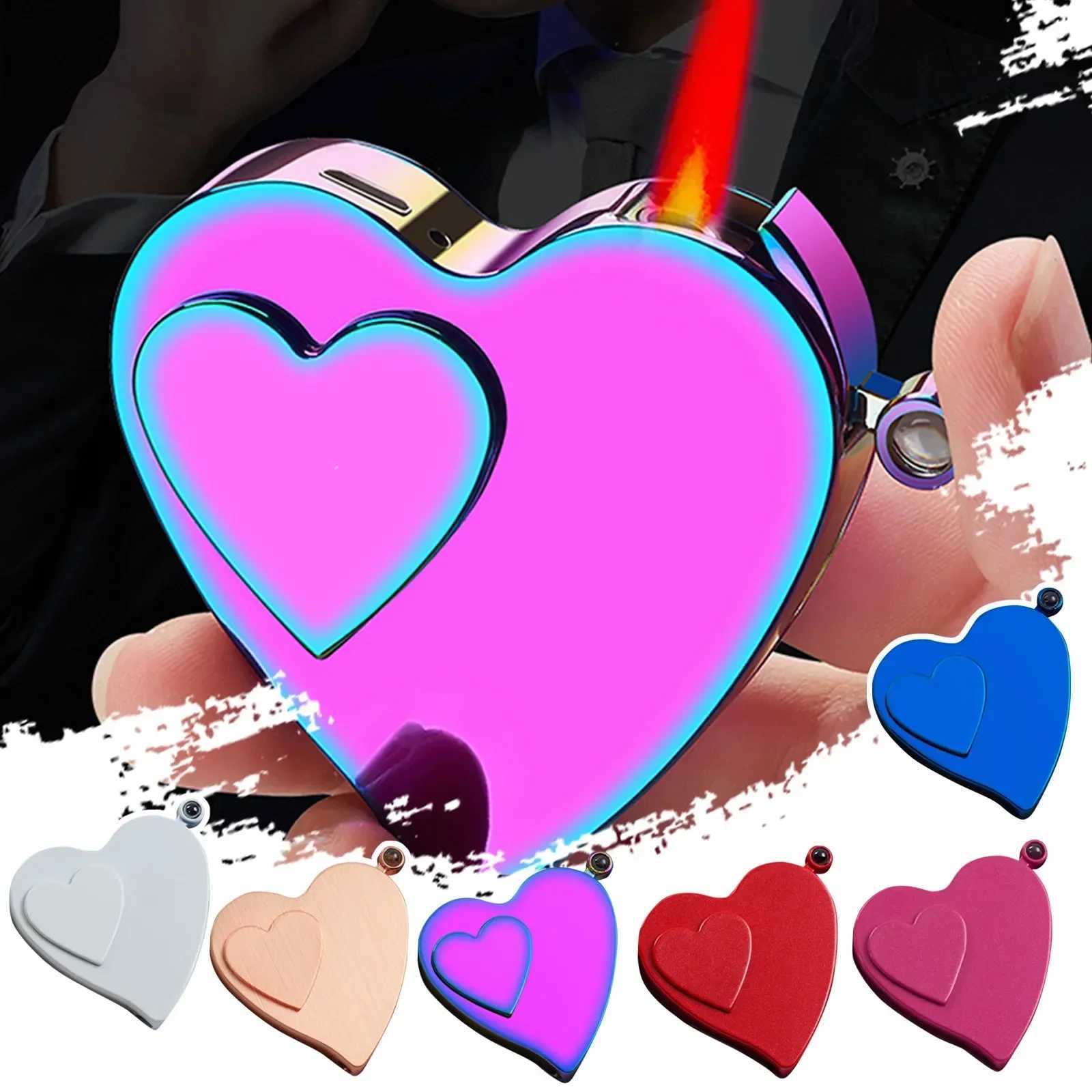 Heart Lighter Windproof Creative Personalized Gift Red Flame Torch Lighter Love Gas and Electric Dual-use Lighters Cute GiftT250224