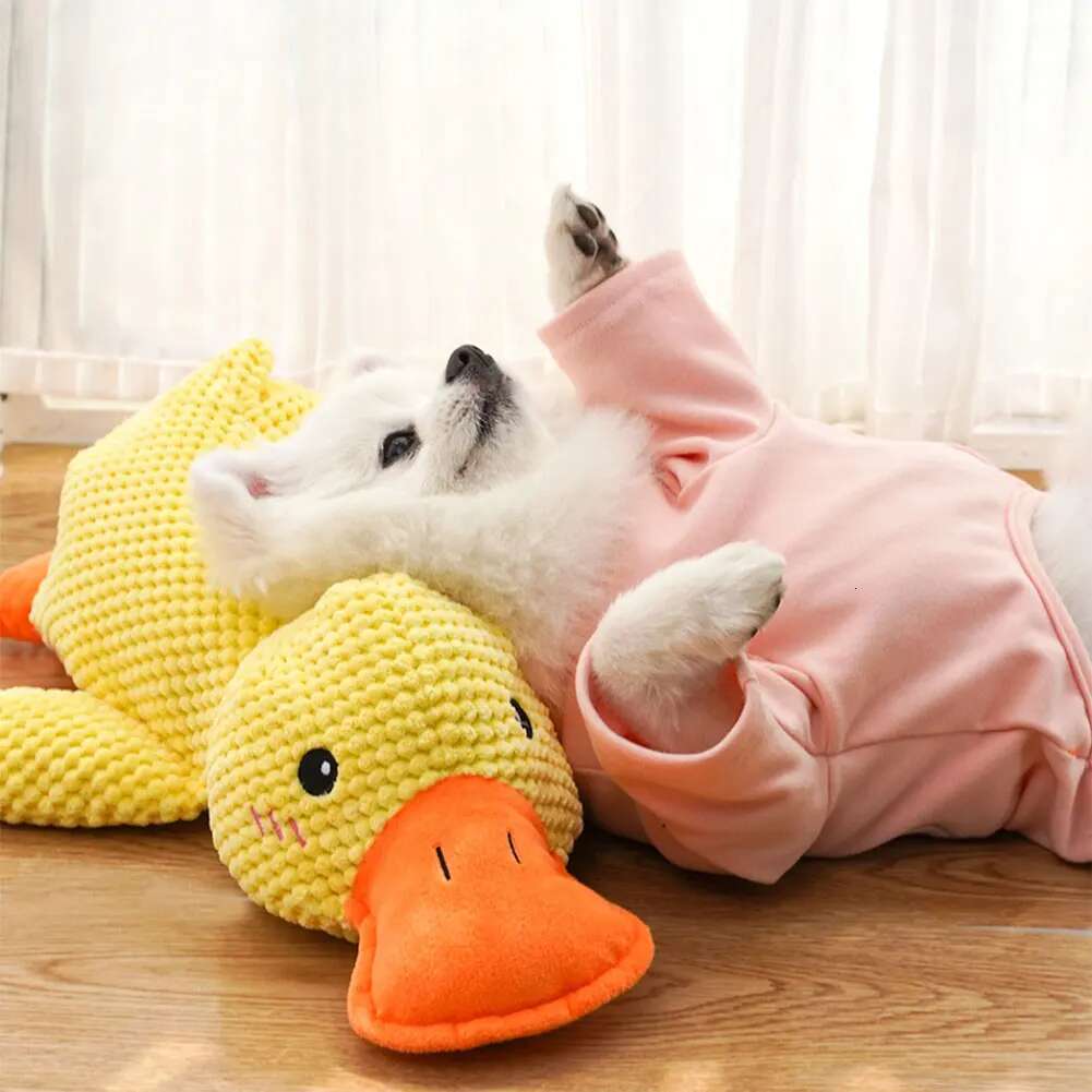 Plush Dog Calming Toy Bite Resistant Sleeping Sound Making Yellow Duck For Small Dogs Golden Retriever Corgi Pet Toys