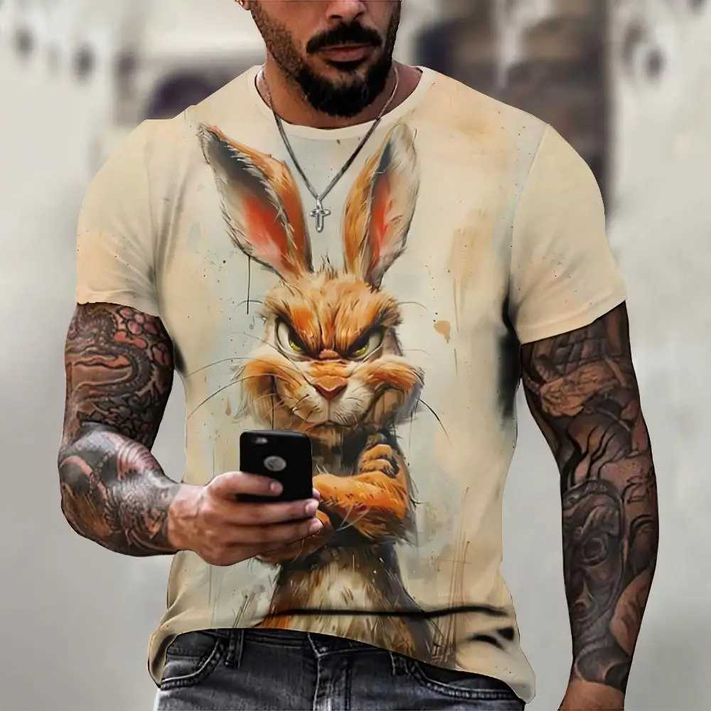 Angry Animal Graphic Mens T-shirt Fashion Large Size Funny 3D Printed Mens T-shirt Pulling Short Sleeve Mens Clothing Top W250224