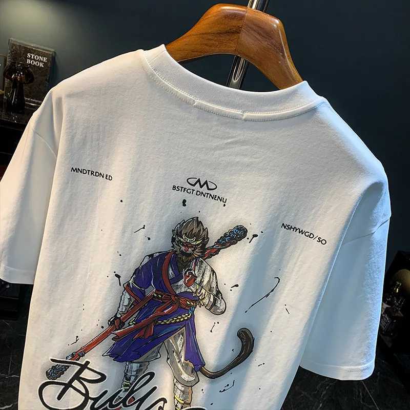 High end T-shirt mens summer 2025 thin fashion trend embroidered printed short sleeved round neck tops W250224