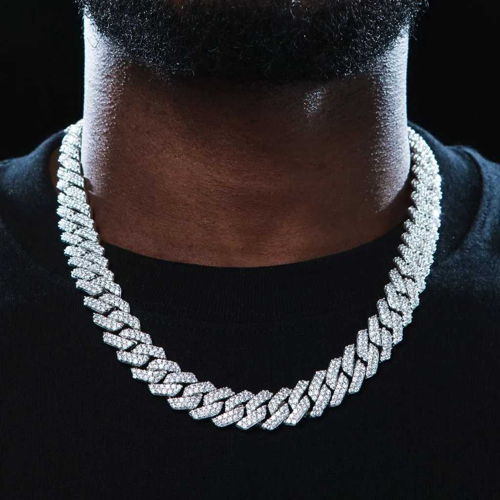 14mm d Prong Cuban Chain Diamond Bling CZ mi Cuban Link Necklace Hip Hop Jewelry for Men X250224
