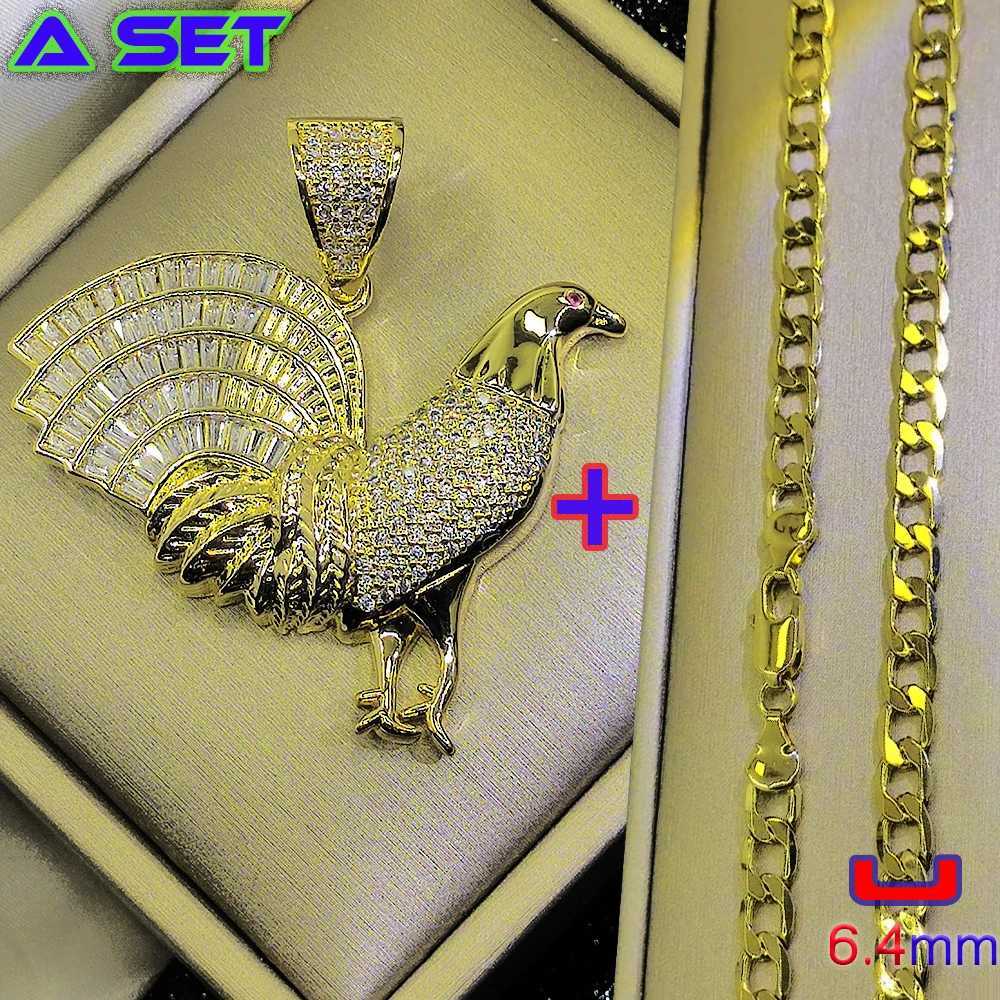 Exclusive design of new trendy hip-hop decorative necklace gemstone inlaid pigeon gold pendant luxurious handmade gold plating X250224