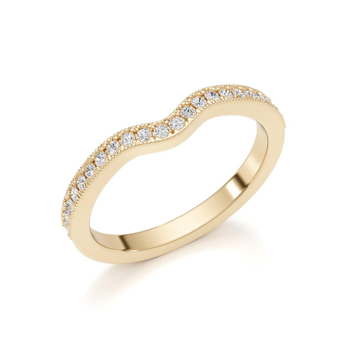Jewelry 14K Solid Gold Chevron Trendy Lab Grown Diamond Half Pave Eternity Anniversary Ring Promise Women Stackable Ring Gift