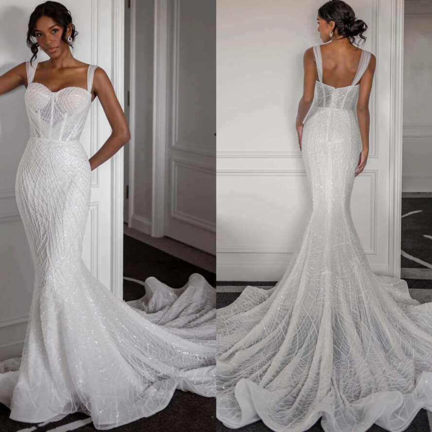 Stunning Crystal Mermaid For Straps Country Wedding Dresses Bridal Gowns Backless Boho Designer Bride Dress