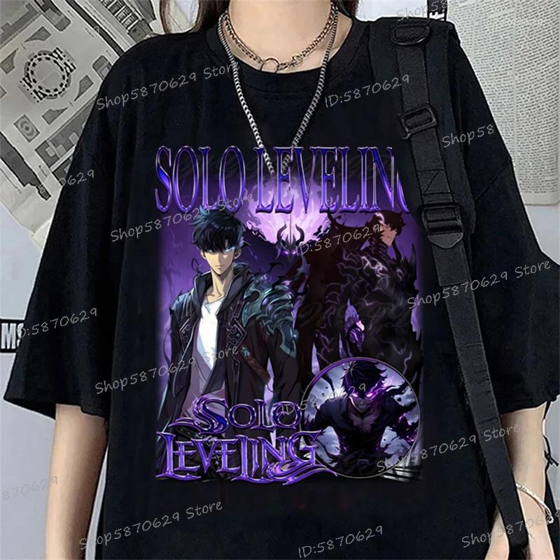 Men's T Shirts Retro Anime T-shirts Men Women Solo Leveling Crew Neck Casual Shirt Summer Short Sleeve Cotton Fashion Sung Jin Woo Tees