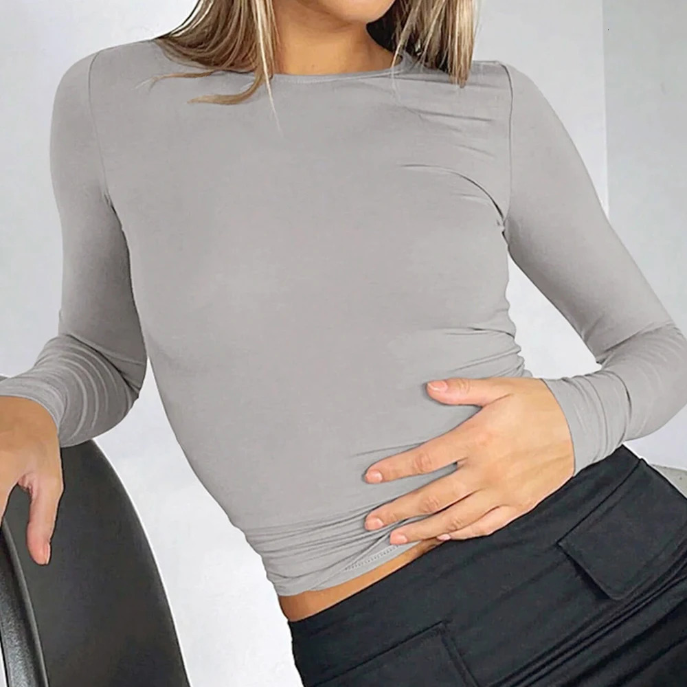 Mia Muse Autumn Winter Womens T shirts Casual Korean Simple Crew Neck Long Sleeve Basic All-match Crop Top 250224