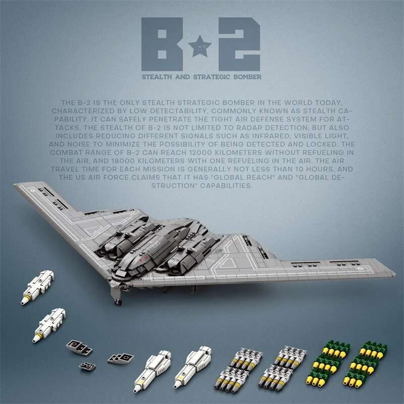Military Technical USA B2 Stealth Ghost Bomber Fighter Building Blocks World War WW2 Specia Missile Model Bricks Kids Toys - view 3