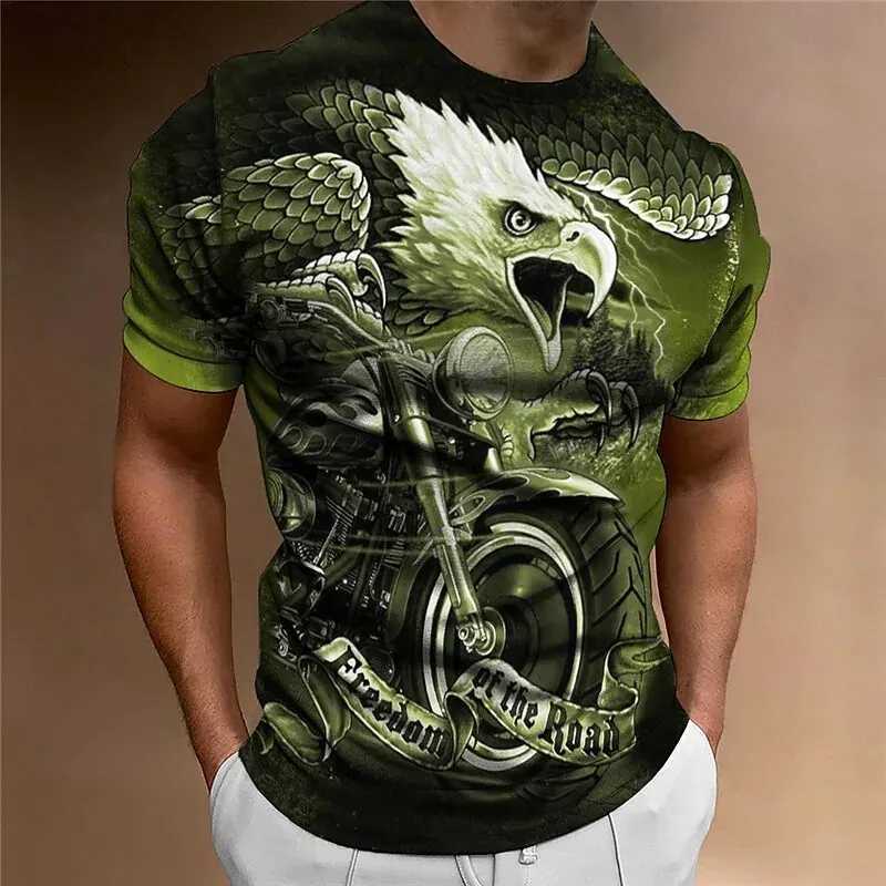 Animal T-Shirt For Men Eagle Motorcycle 3d Print Retro Trend Mens Top Loose Oversized Shirt Everyday Casual Clothing Street Tee W250224