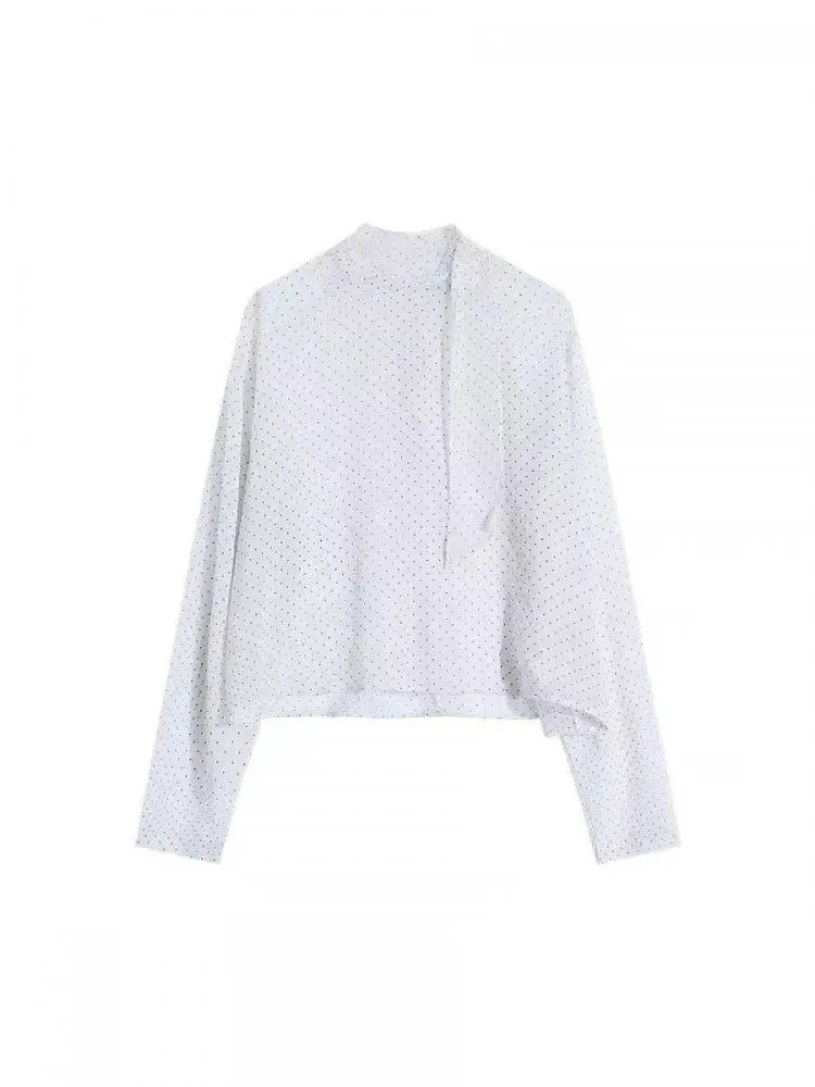 Yedinas Fairycore Polka Dot Blouse Women Sheer Crop Top Long Sleeve Korean Fashion Spring See Through Shirt Ladies Tops Y2k 250222