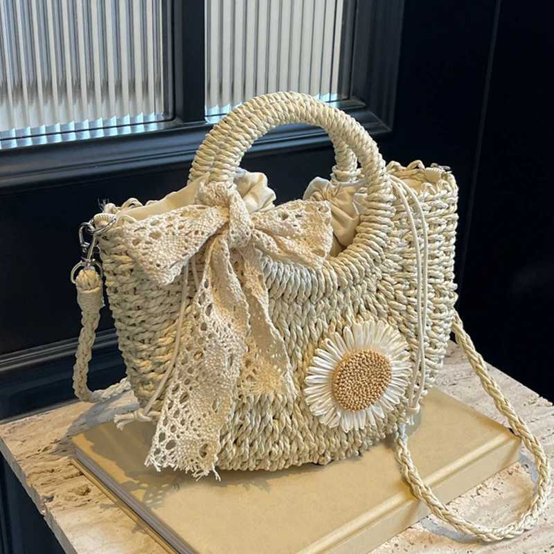 Straw Bags for Women Moon shaped Handbags Summer Rattan Shoulder Bags Handmade Knitted Storge Small Totes Bag 2024 New