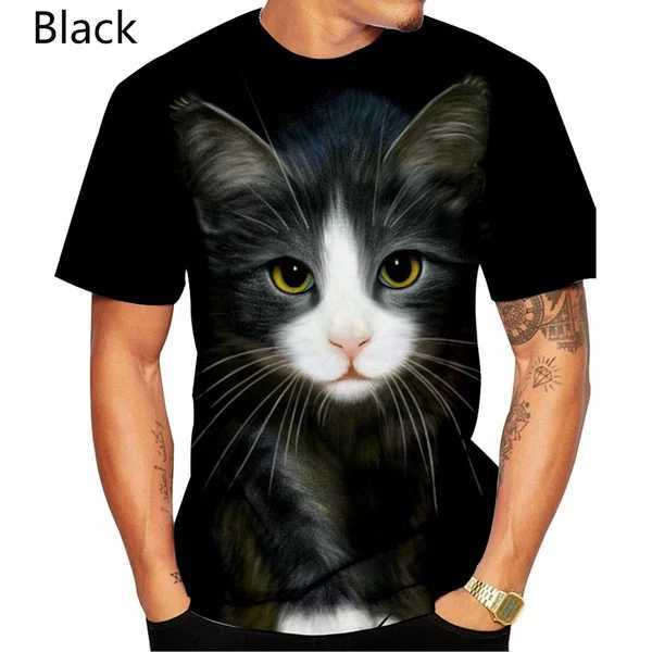 Summer fashion cool T-shirt mens and womens 3D T-shirt printed cat casual short sleeved top W250224