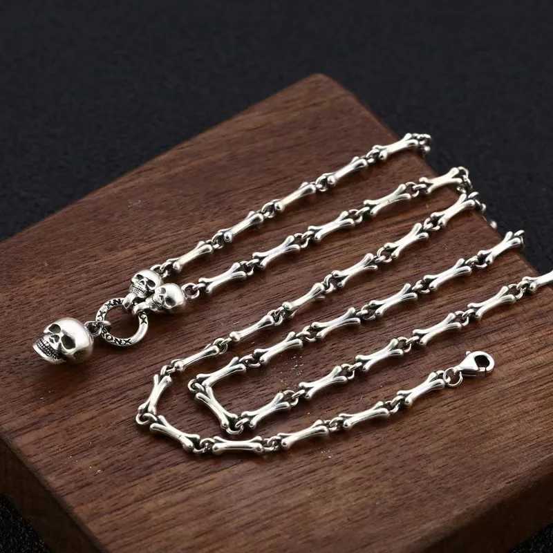 Vintage Gothic Punk M Fem S925 Sterling Silver Skl Chain Necklace for Men Wen Hip Hop Party Jewelry Accessories X250224