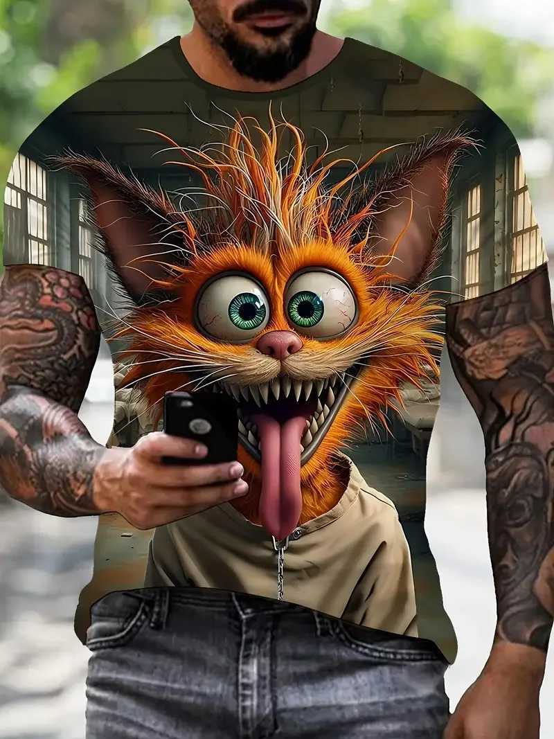 Summer Funny Mens T Shirt Cartoon Animal Print Casual Short Sleeve Pullover Fashion T-shirts Outdoor Male Overszied Clothing W250224